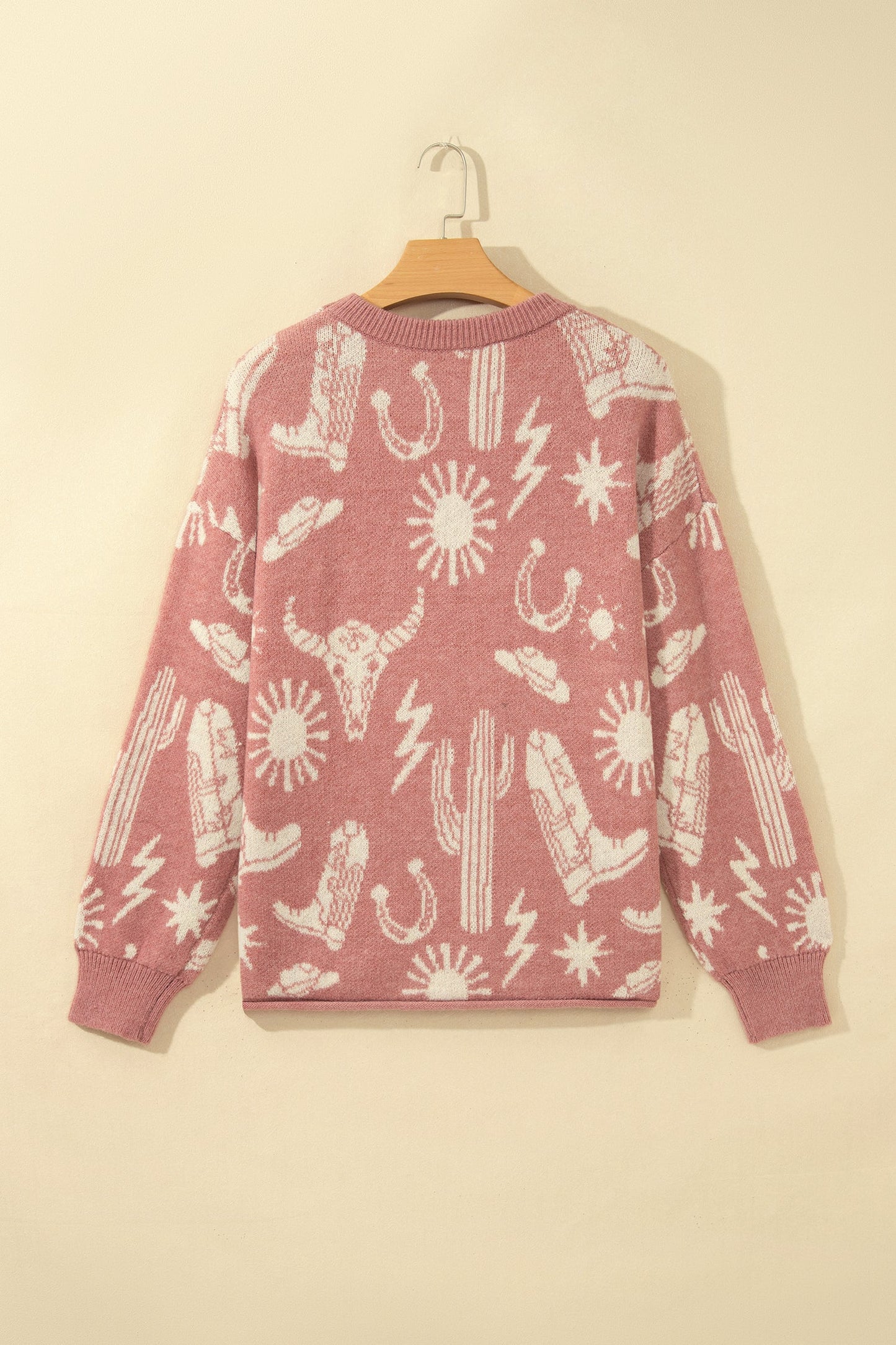 Western Drop Shoulder Long Sleeve Sweater