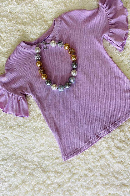 Lilac ruffle short sleeve girls top Large