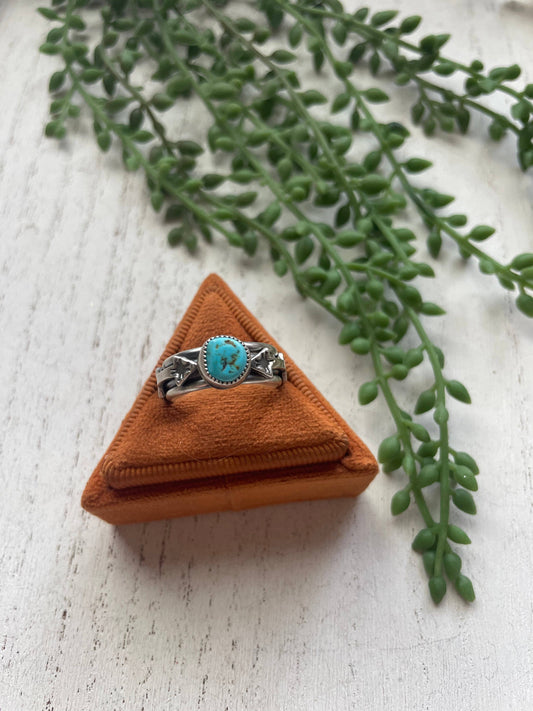 “The Double Arrow” Navajo Turquoise Sterling Silver Ring: 7.25 ring 120
