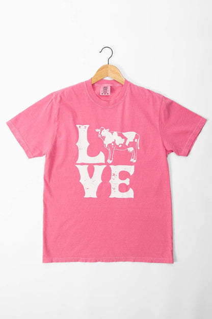 Valentine Cow 'LOVE' Pink Graphic Tee