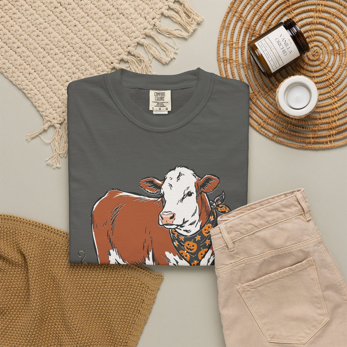 Pumpkin Patch Cow Tee — Autumn Farm Animal T-Shirt