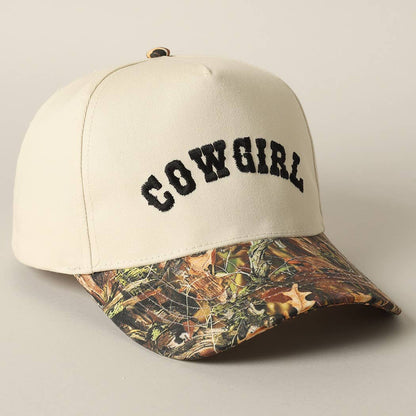 COWGIRL Lettering Embroidery Camo Two-Tone Cap: CAMO-BEIGE / ONE SIZE