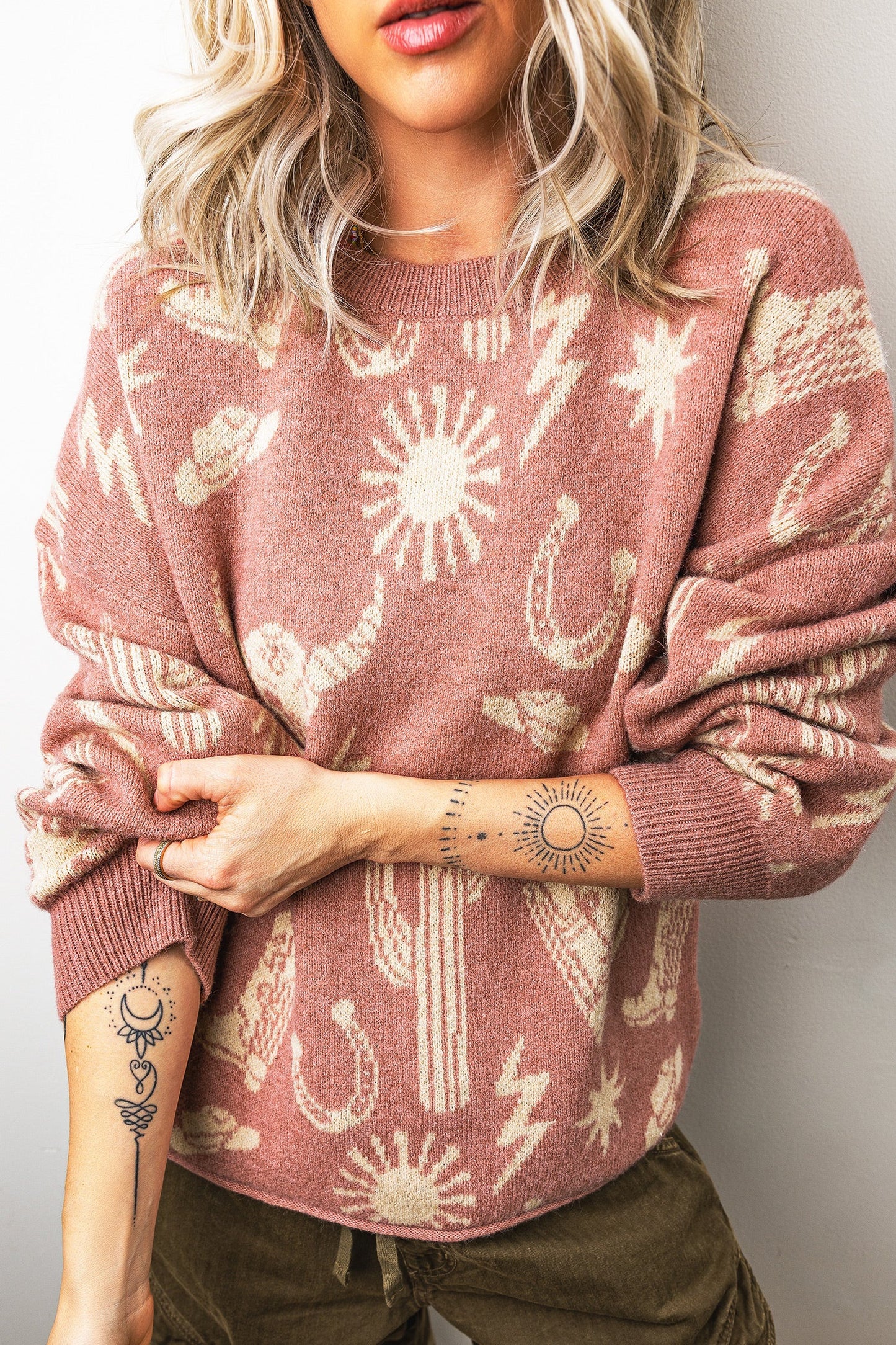 Western Drop Shoulder Long Sleeve Sweater