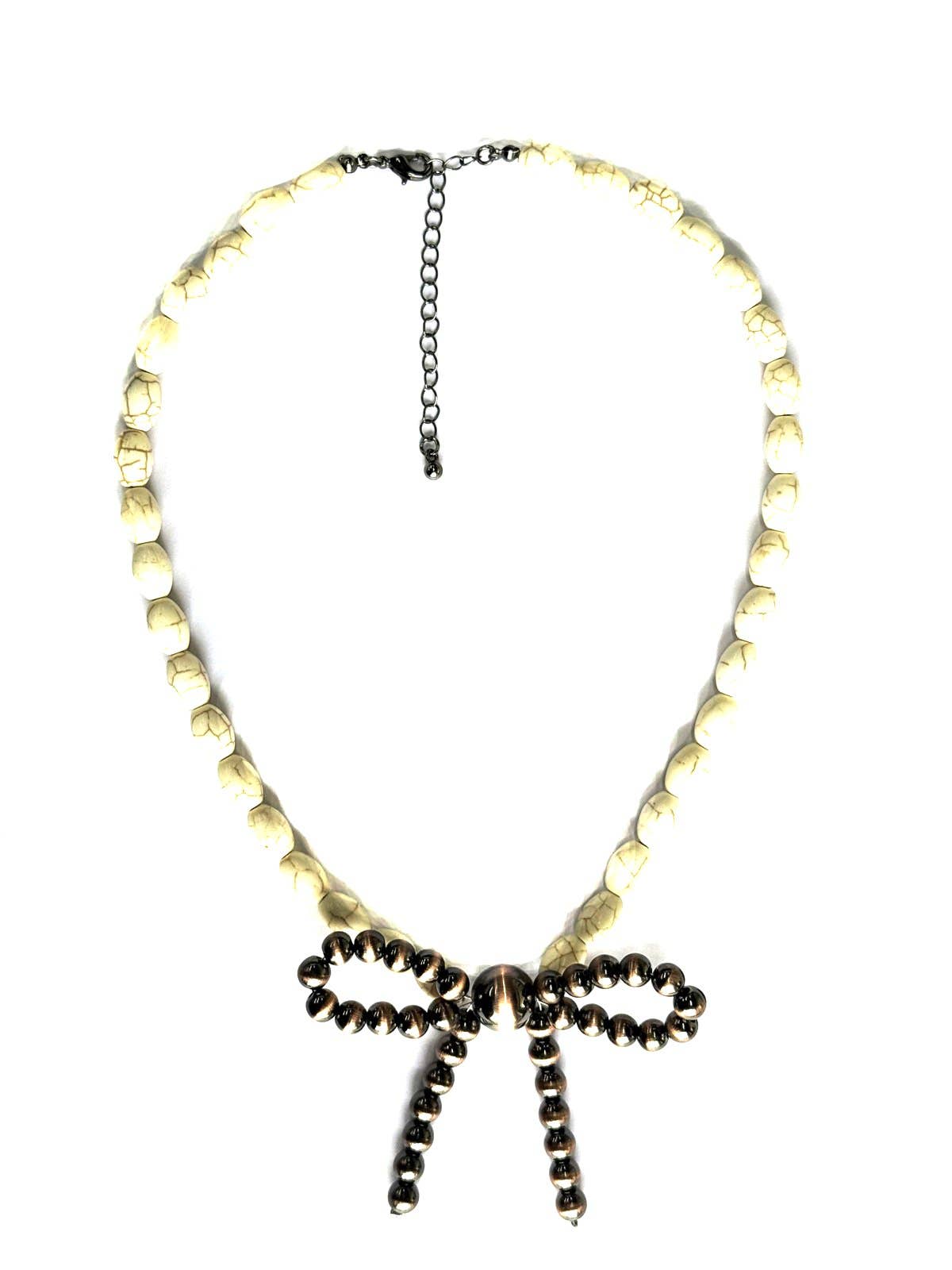 Western Turquoise Bead Ribbon Necklace: TURQUOISE