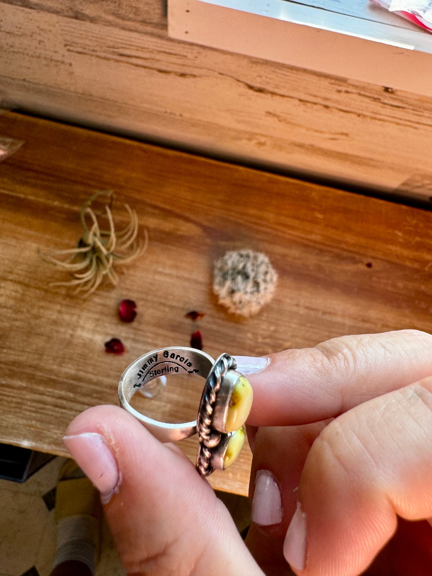 Adjustable Ring - 2 stone Palomino turquoise and sterling silver