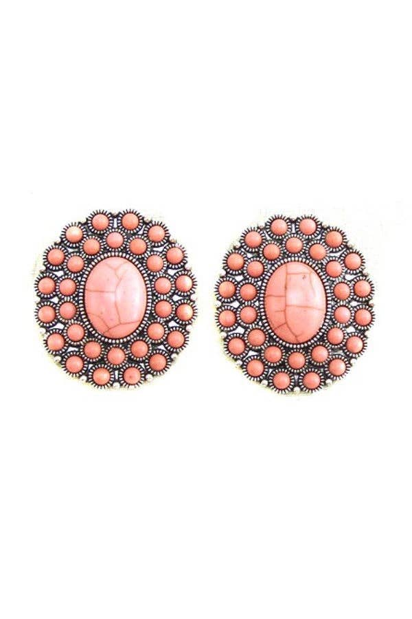 WESTERN CONCHO DESIGN POST EARRINGS: TURQUOISE