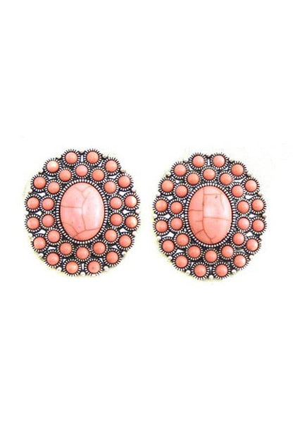 WESTERN CONCHO DESIGN POST EARRINGS: TURQUOISE
