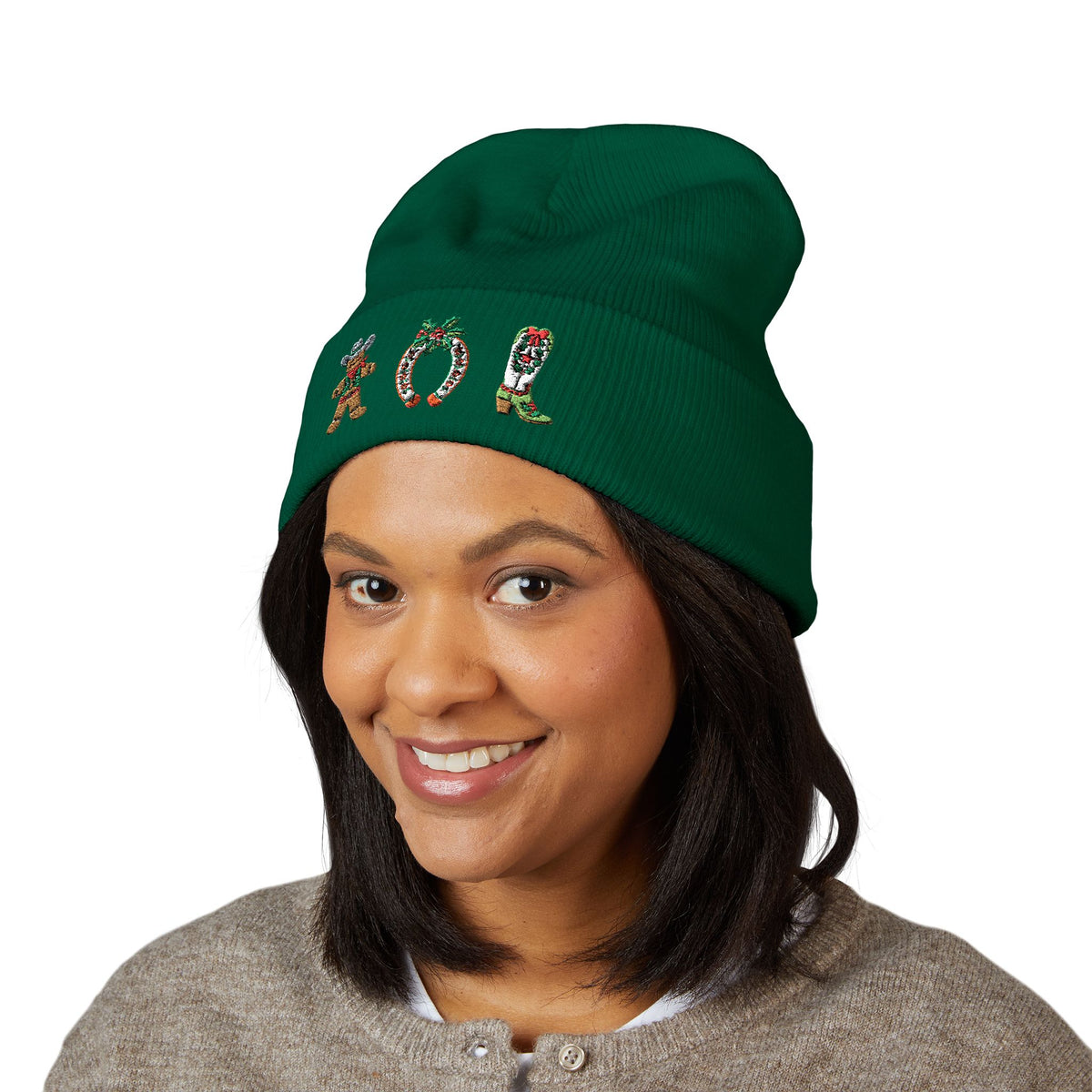 Noel Christmas Embroidered Cuffed Beanie