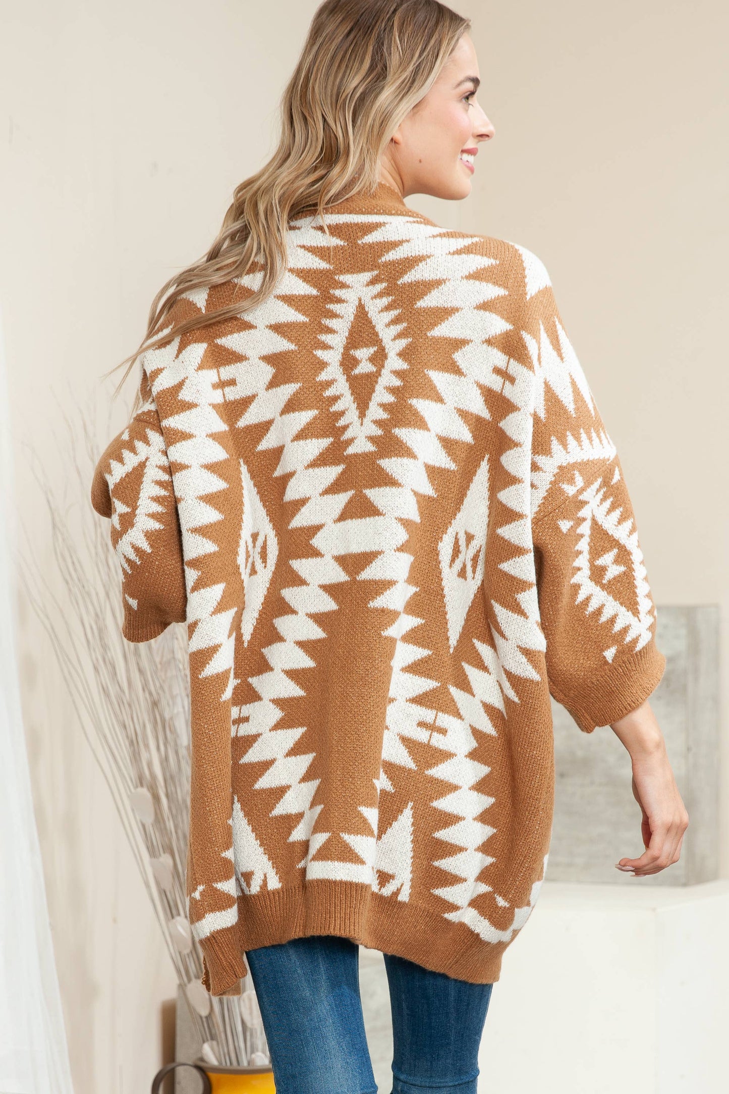 Naomi Wilde | Aztec Styled Cardigan with Large Arms: Brown one size