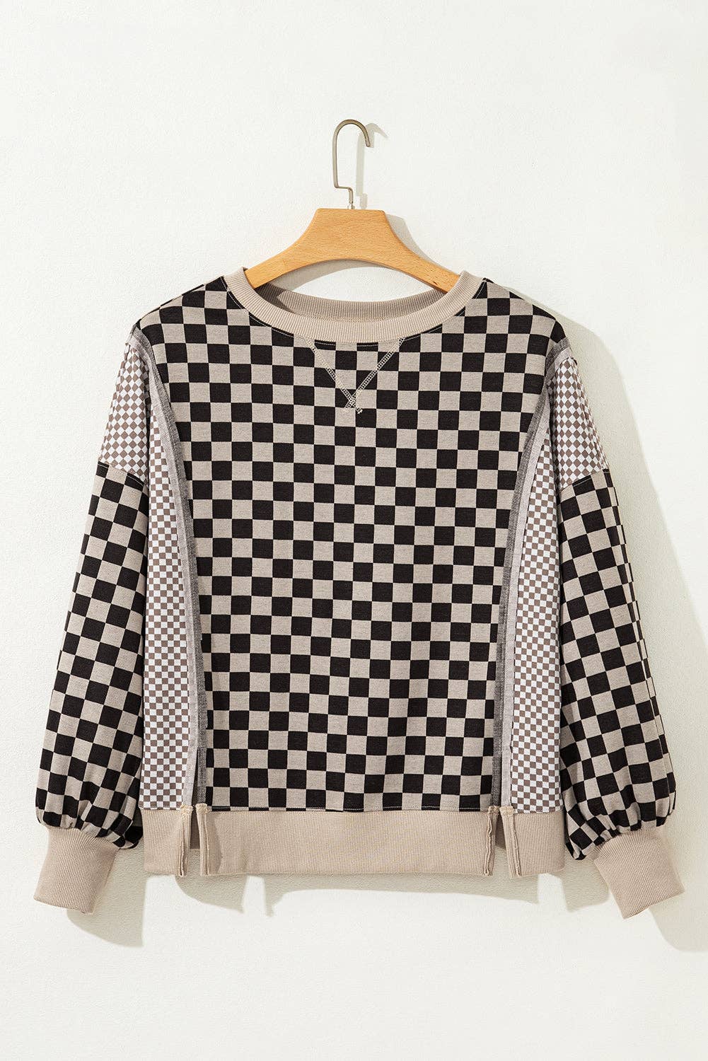 Checker Patchwork Long Sleeve Top