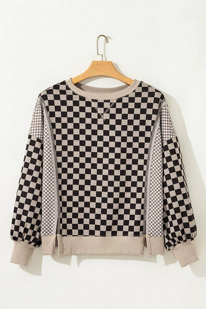 Checker Patchwork Long Sleeve Top