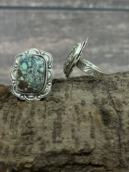 Handmade Sterling Silver Starfox Adjustable Ring with Signed Nizhoni: Rectangle ring 118