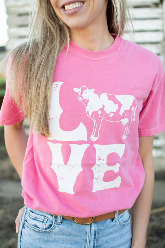 Valentine Cow 'LOVE' Pink Graphic Tee