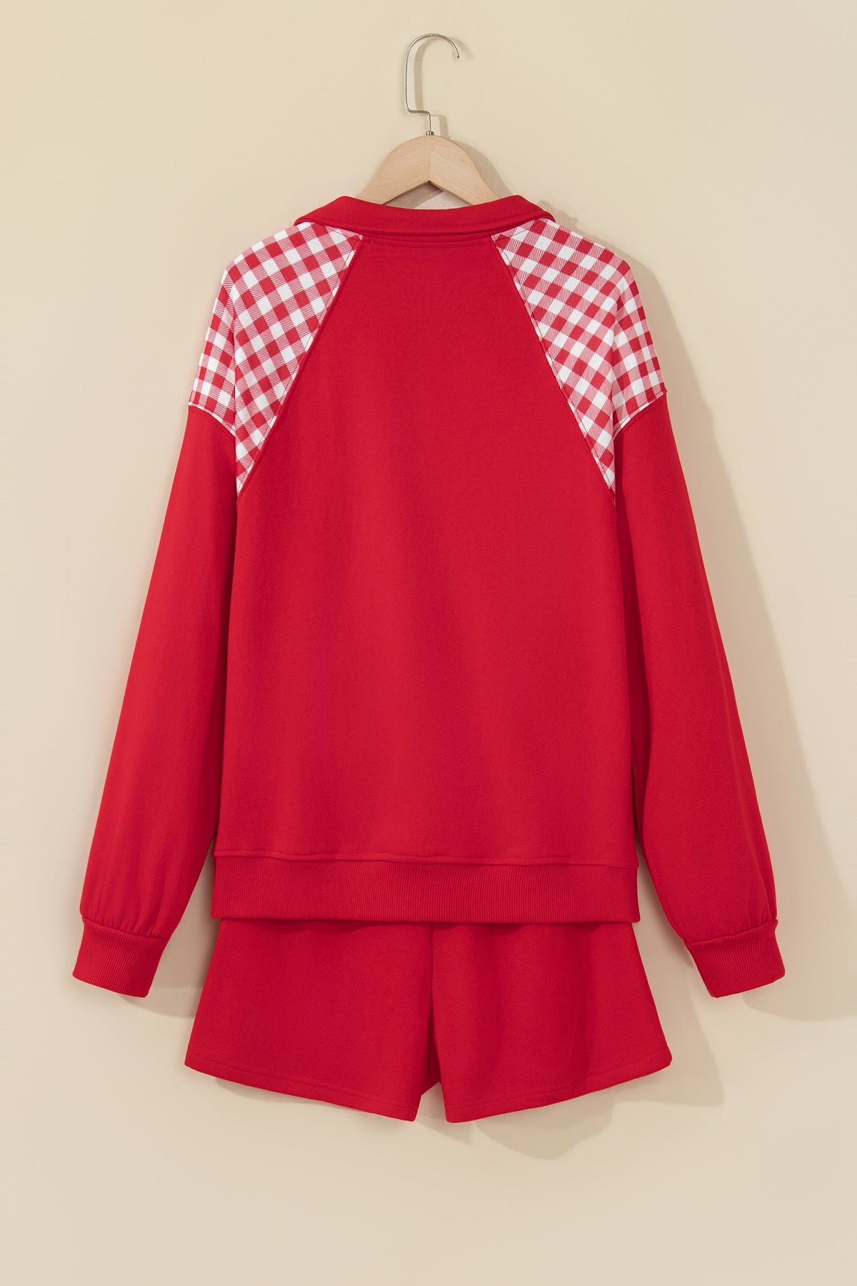Gingham Patchwork Half-Zip Pullover & Shorts Set