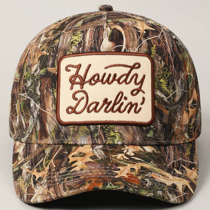 Howdy Darlin' Embroidery Patch Camo Trucker Hat: BEIGE CAMO / ONE SIZE