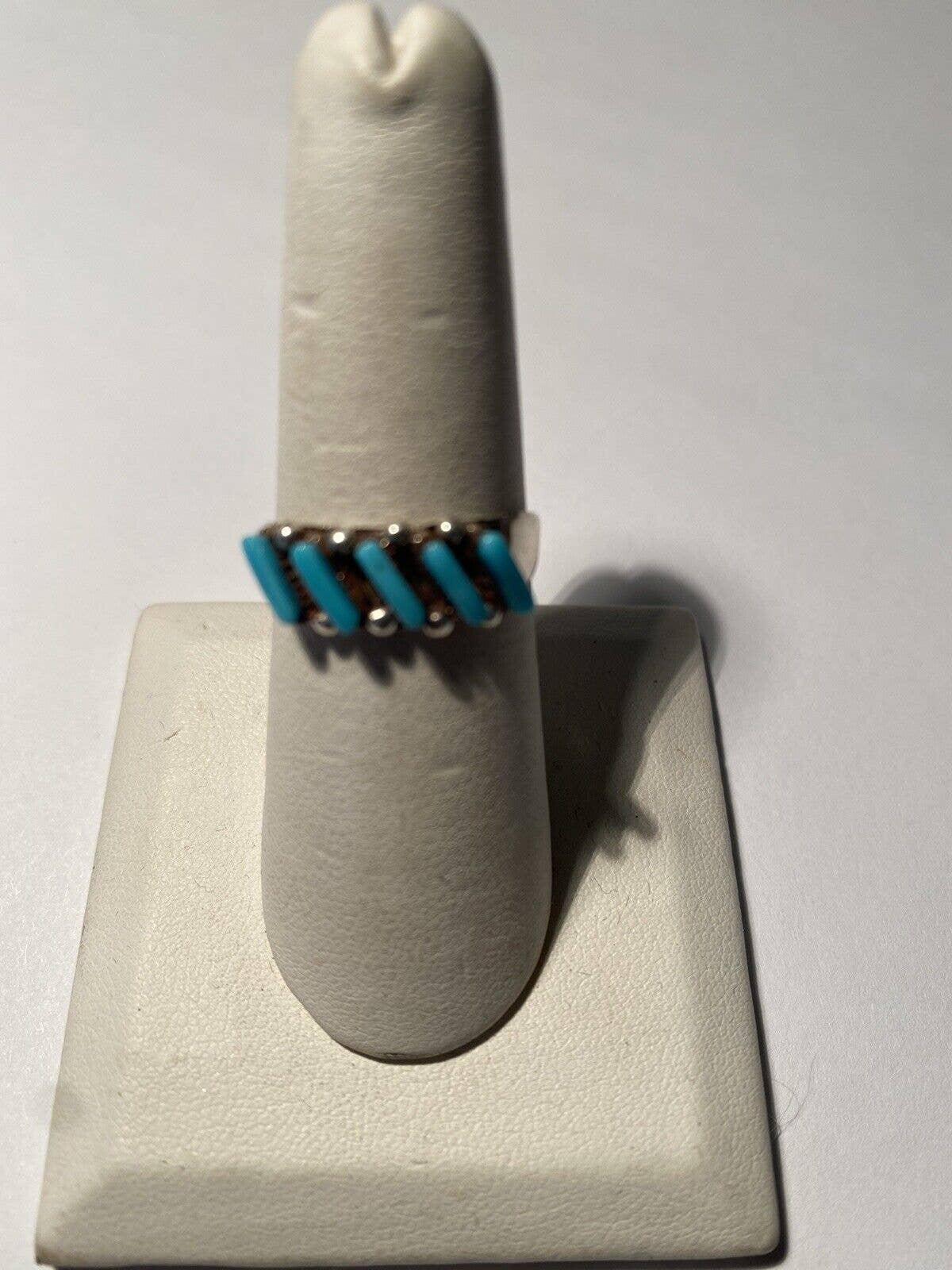 Zuni Sterling Silver & Turquoise 5 Stone Needlepoint Ring we: 7.5 / Turquoise Ring 116