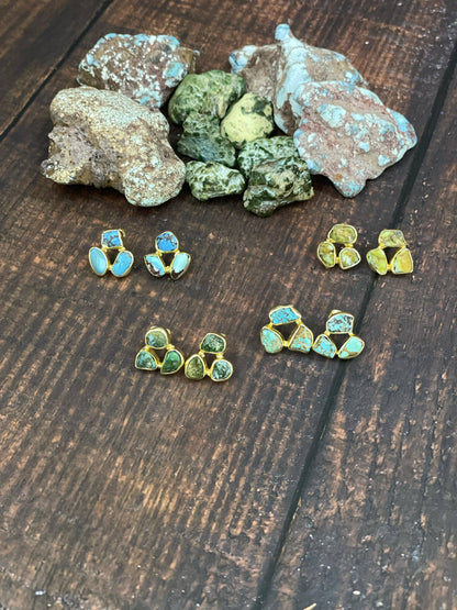“The Golden Collection” The Bronco Handmade Natural Gold Plated Multi Stone Earrings: Golden Hills