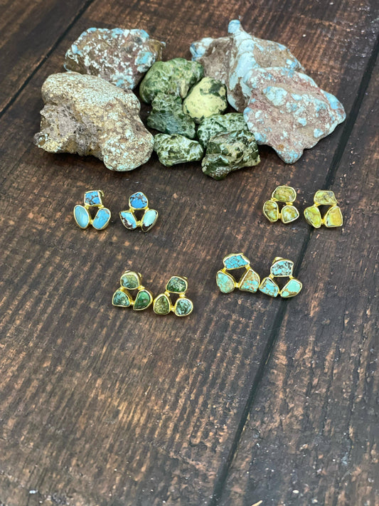 “The Golden Collection” The Bronco Handmade Natural Gold Plated Multi Stone Earrings: Golden Hills