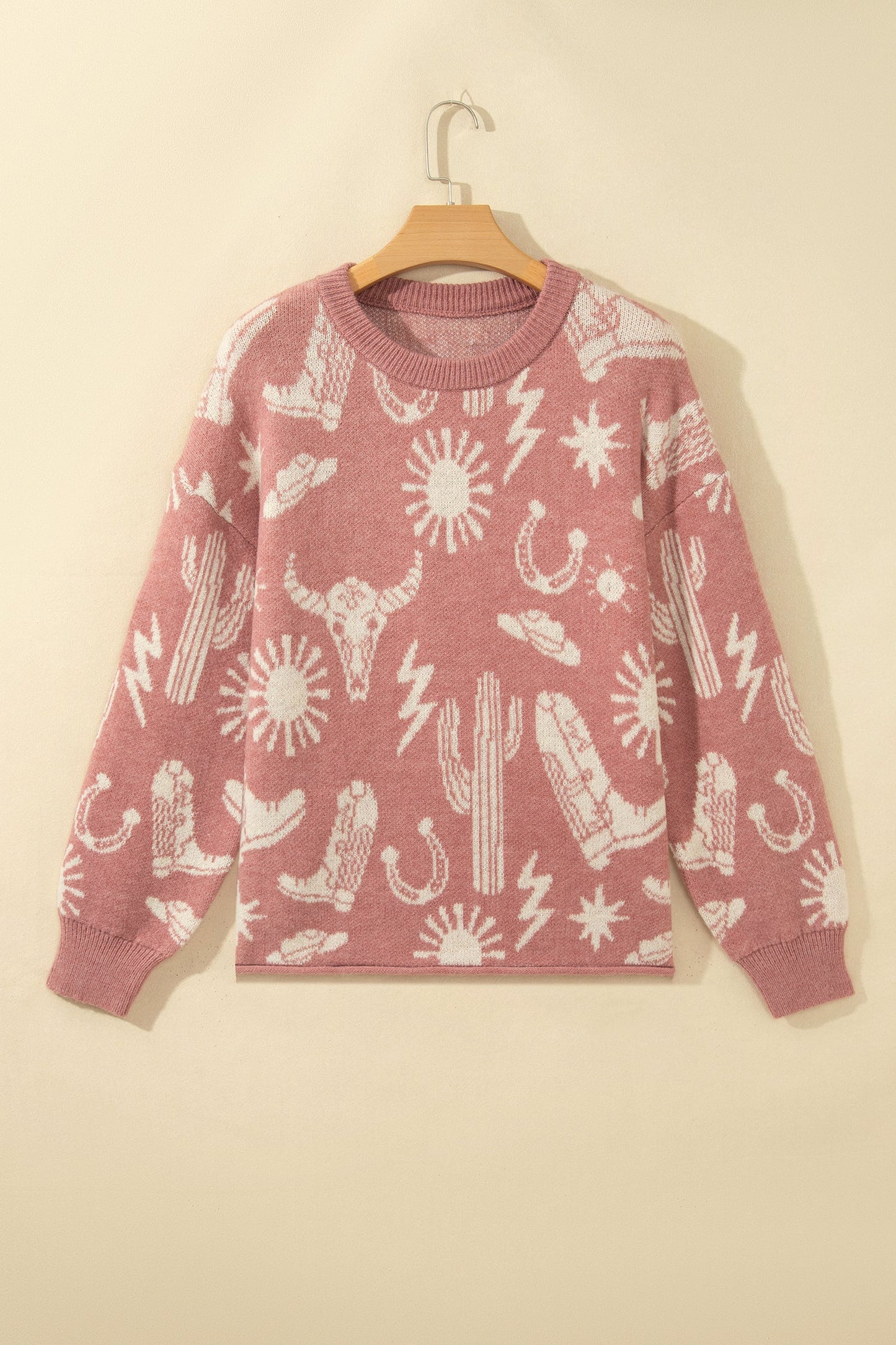 Western Drop Shoulder Long Sleeve Sweater