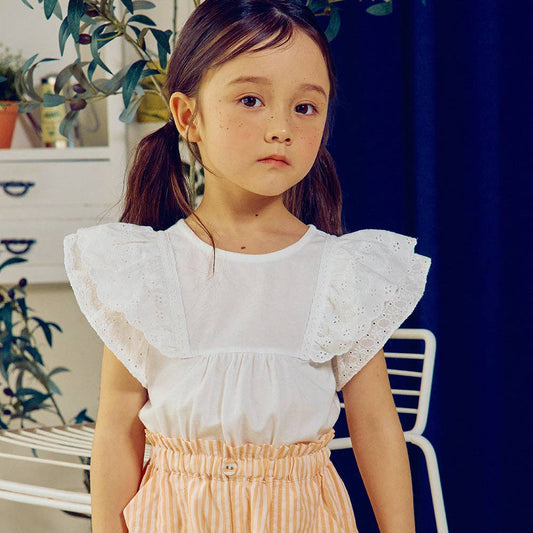 Ruffled Eyelet Angel Sleeve T-Shirt