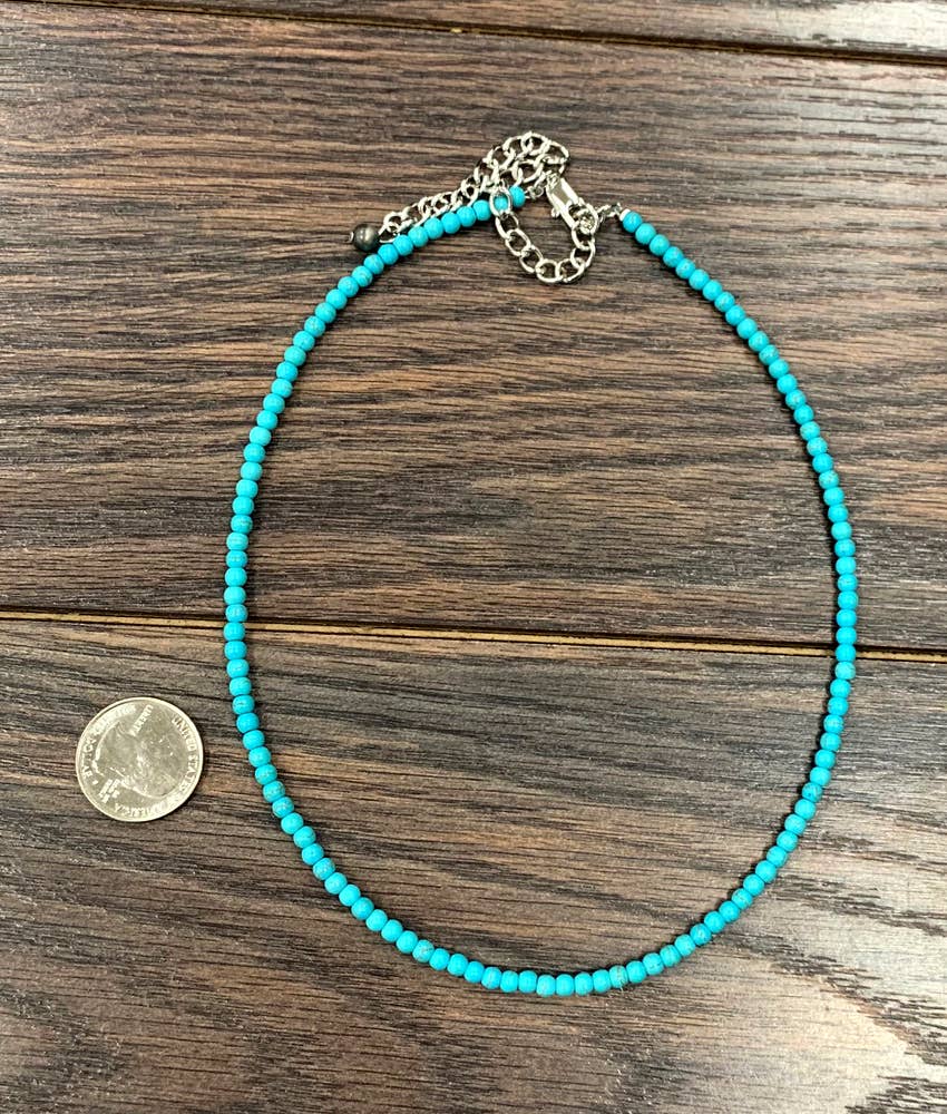 733810, 16" 4mm Synthetic Turquoise Necklace