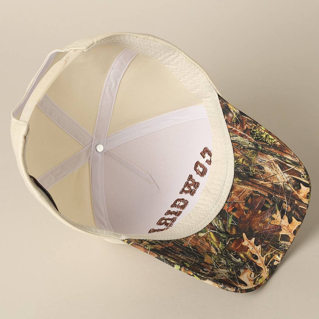 COWGIRL Lettering Embroidery Camo Two-Tone Cap: CAMO-BEIGE / ONE SIZE
