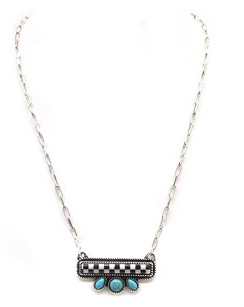 Western Checkered Bar Turquoise Necklace