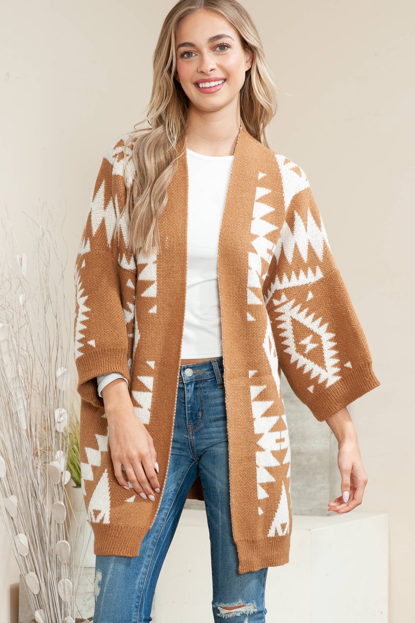 Naomi Wilde | Aztec Styled Cardigan with Large Arms: Brown one size