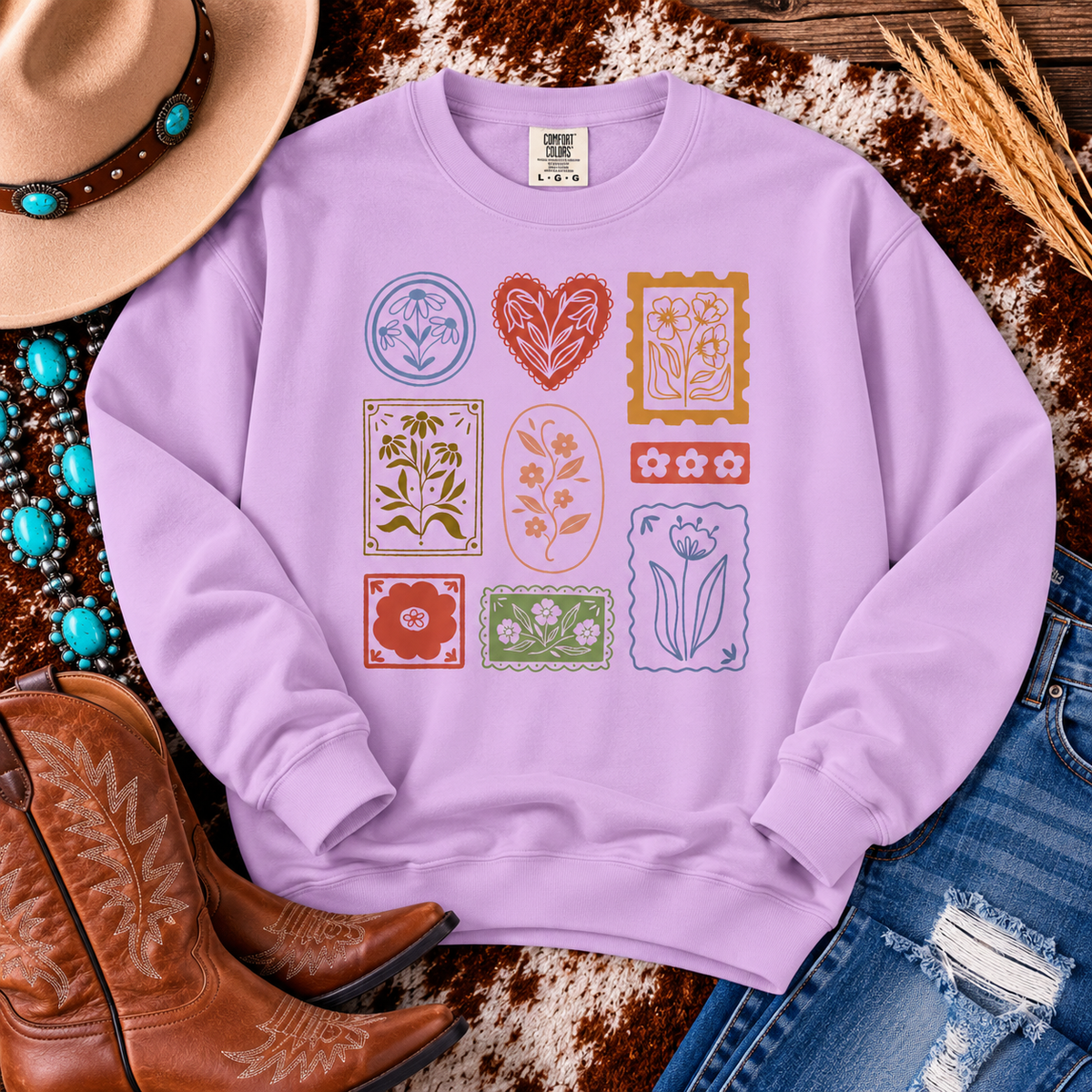 Botanical Floral Stamp Sweatshirt