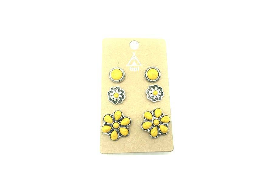 Western 3 Pair Turquoise Post Earring Set: TURQUOISE