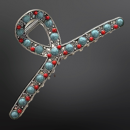 Western Turquoise Coral Claw Clip Beaded Hair Clip: Coral/Coral