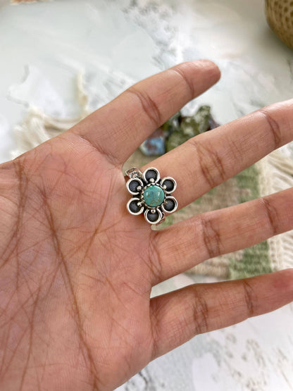 Handmade Sterling Silver Kingman Turquoise Adjustable Ring with Signed Nizhoni: Adjustable / Kingman Turquoise Ring 115