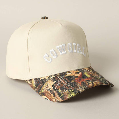 COWGIRL Lettering Embroidery Camo Two-Tone Cap: CAMO-BEIGE / ONE SIZE