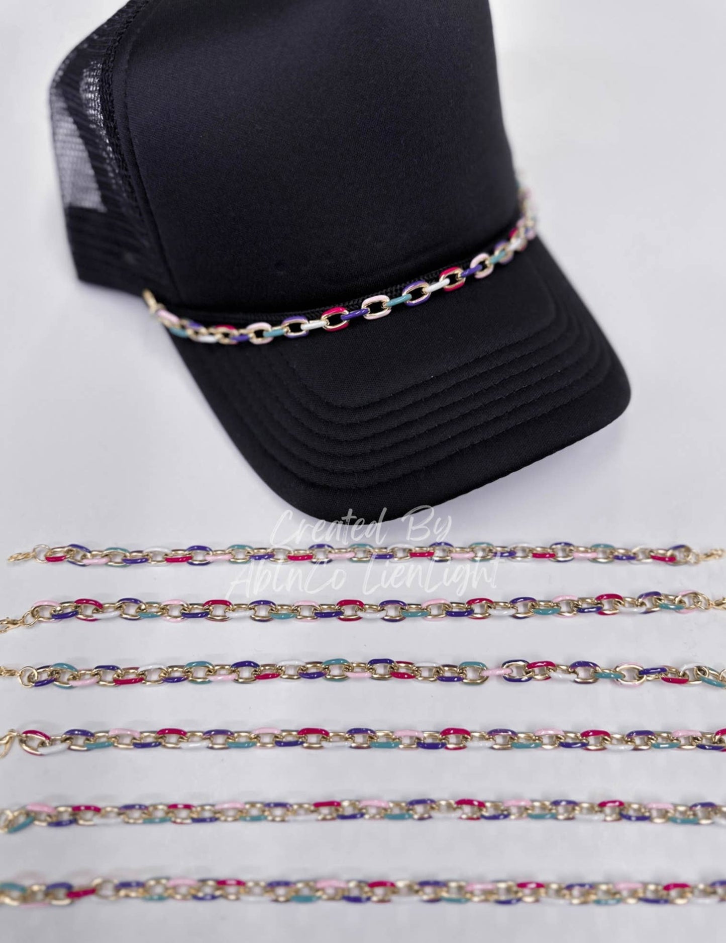Multi color links trucker hat chain, chains for hats: Multi color links