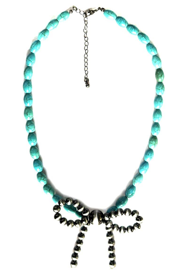 Western Turquoise Bead Ribbon Necklace: TURQUOISE