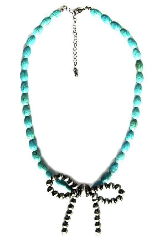 Western Turquoise Bead Ribbon Necklace: TURQUOISE