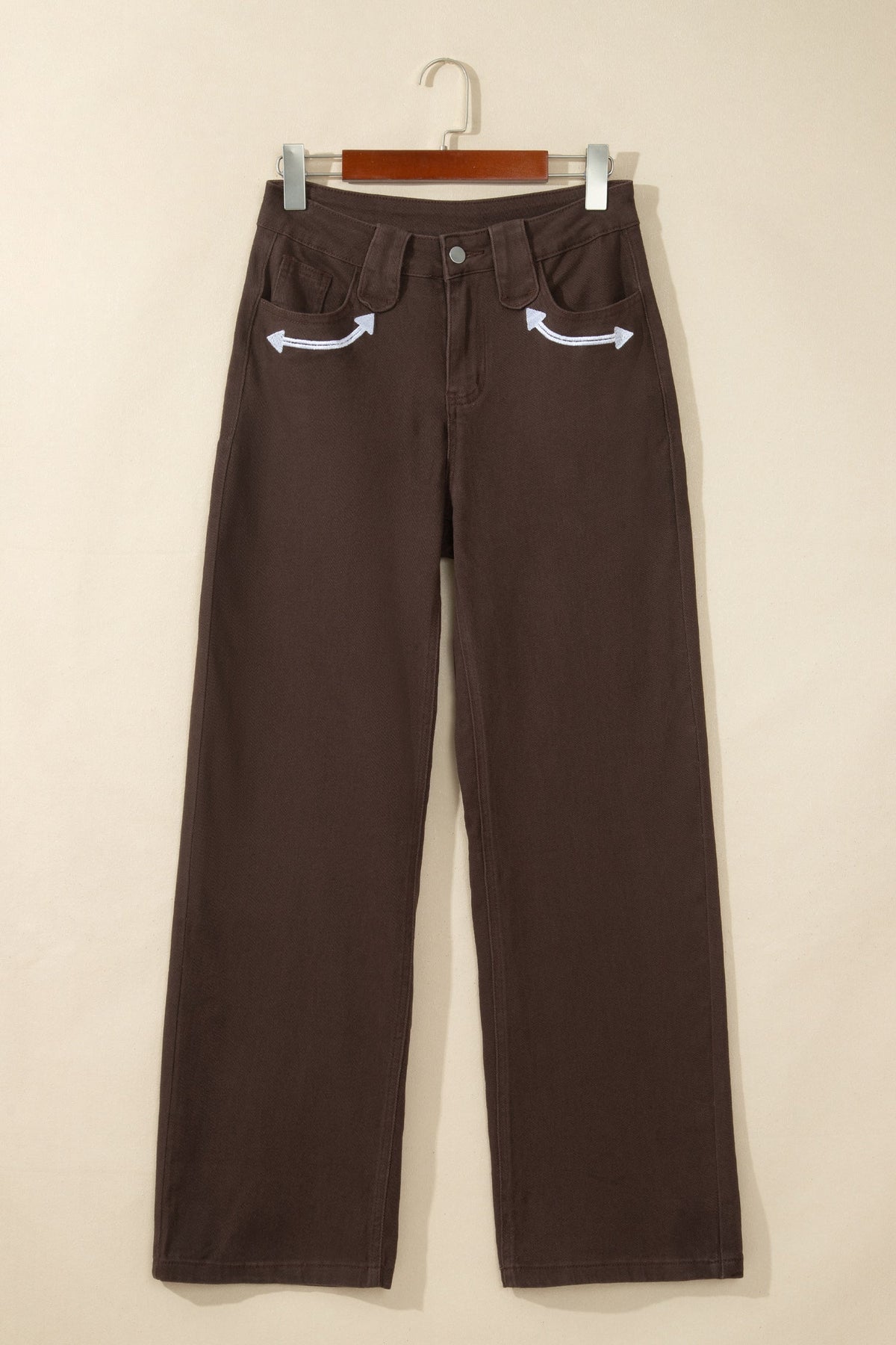 Western Arrow Embroidered Button Fly Straight Leg Jeans