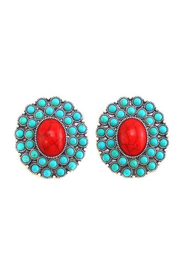 WESTERN CONCHO DESIGN POST EARRINGS: TURQUOISE
