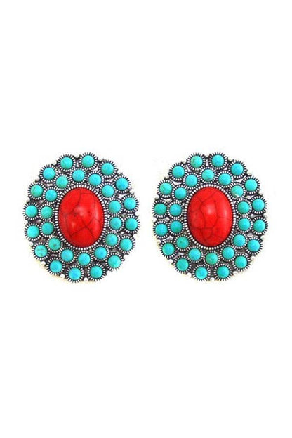 WESTERN CONCHO DESIGN POST EARRINGS: TURQUOISE