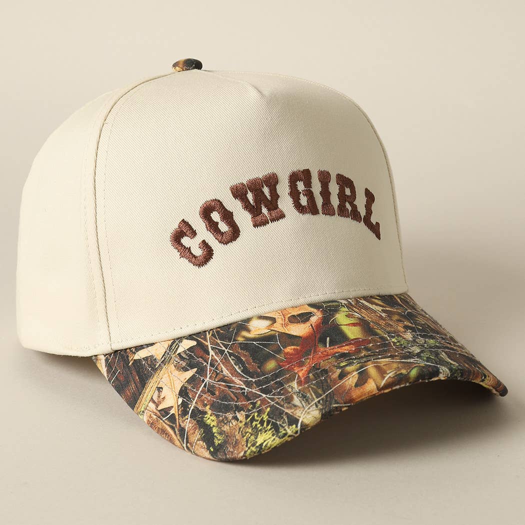 COWGIRL Lettering Embroidery Camo Two-Tone Cap: CAMO-BEIGE / ONE SIZE