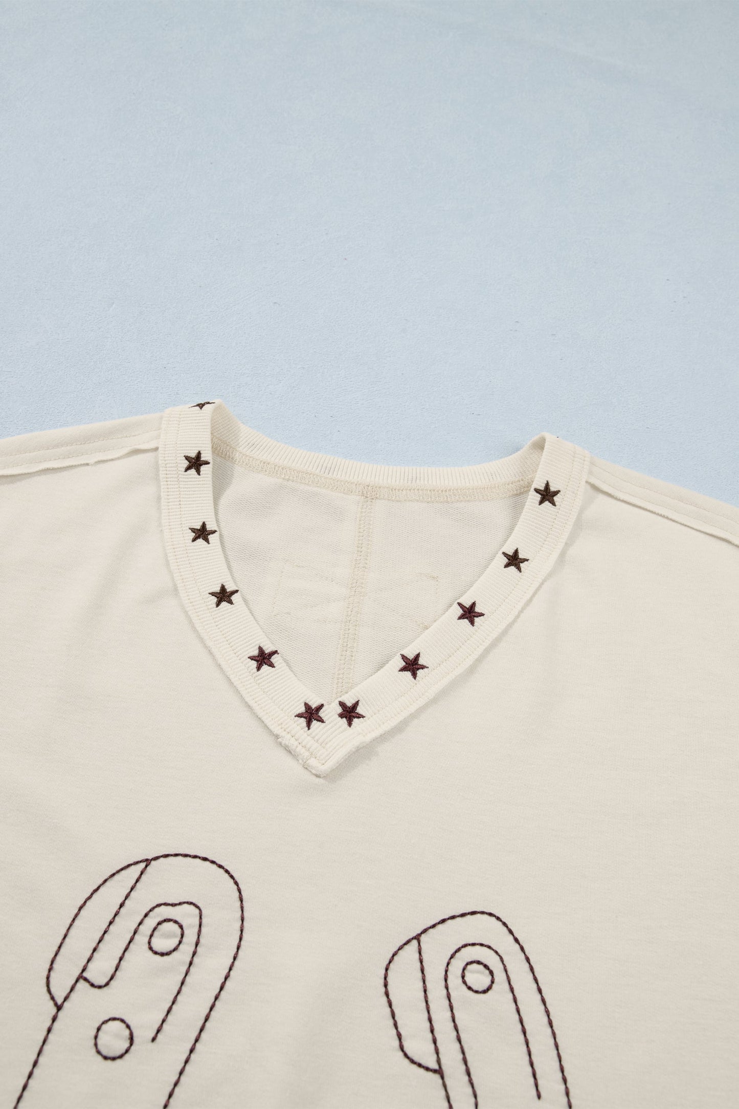 Embroidered Horseshoe Star Trim V-Neck Tank Top