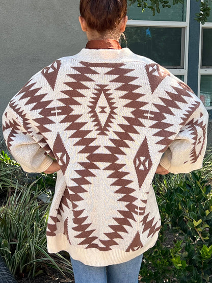 Naomi Wilde | Aztec Styled Cardigan with Large Arms: Brown one size