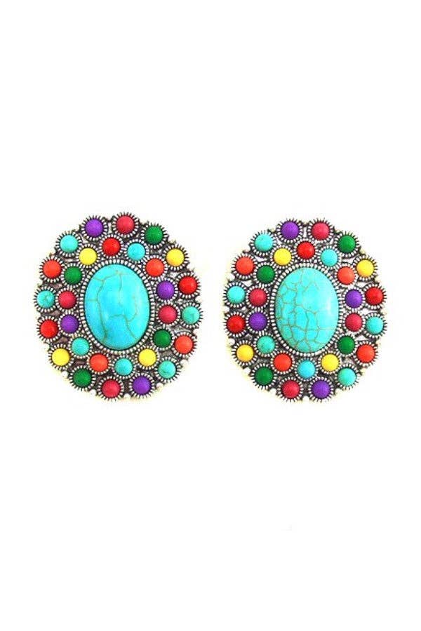 WESTERN CONCHO DESIGN POST EARRINGS: TURQUOISE