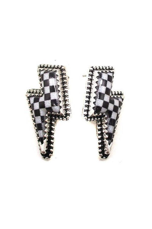 CHECKER THUNDER BOLT STUD EARRINGS: TURQUOISE