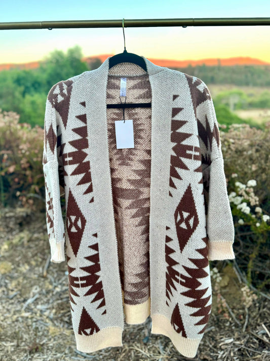 Naomi Wilde | Aztec Styled Cardigan with Large Arms: Brown one size