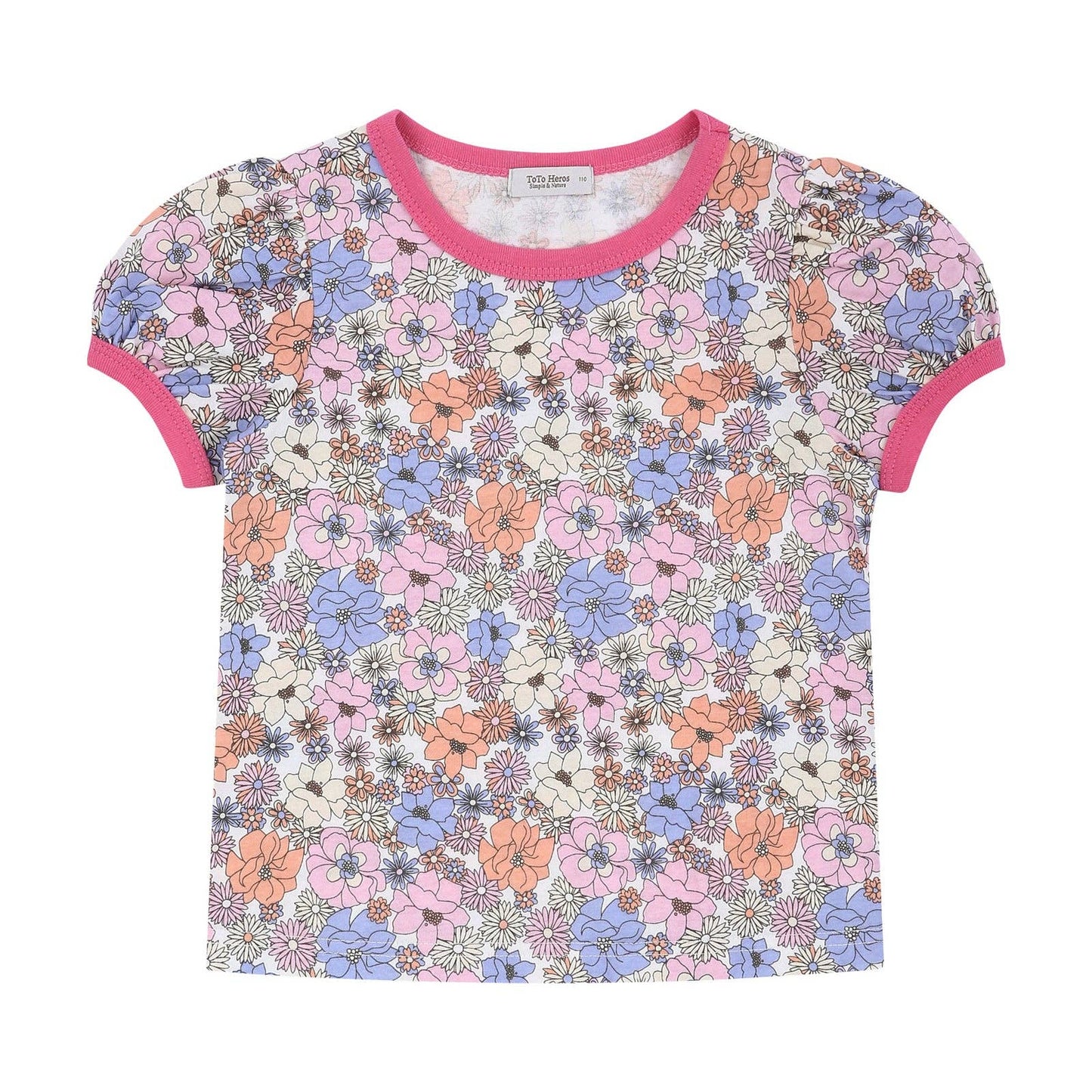 Floral All-Over Print Short Puff Sleeve T-Shirt: XL