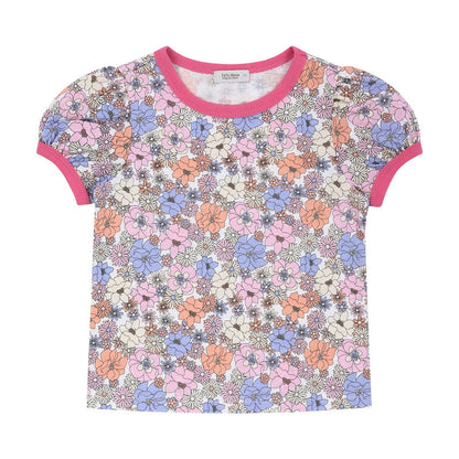 Floral All-Over Print Short Puff Sleeve T-Shirt: XL