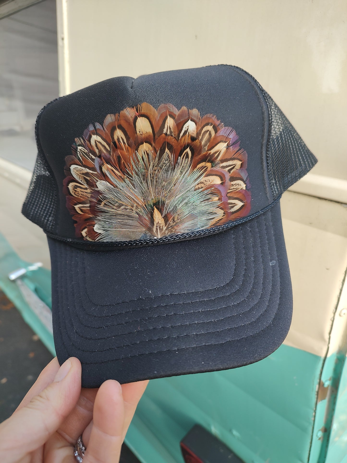 Feather Trucker Hats (color options)