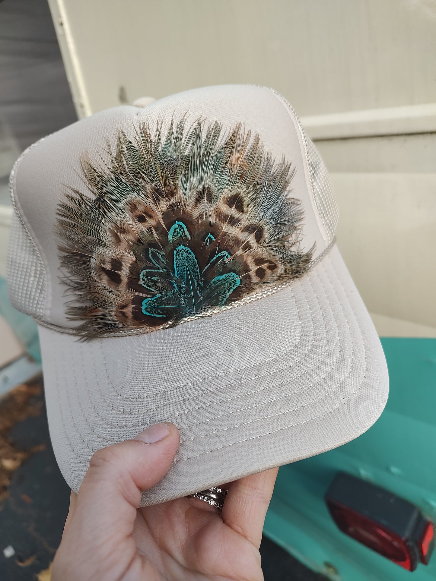 Feather Trucker Hats (color options)