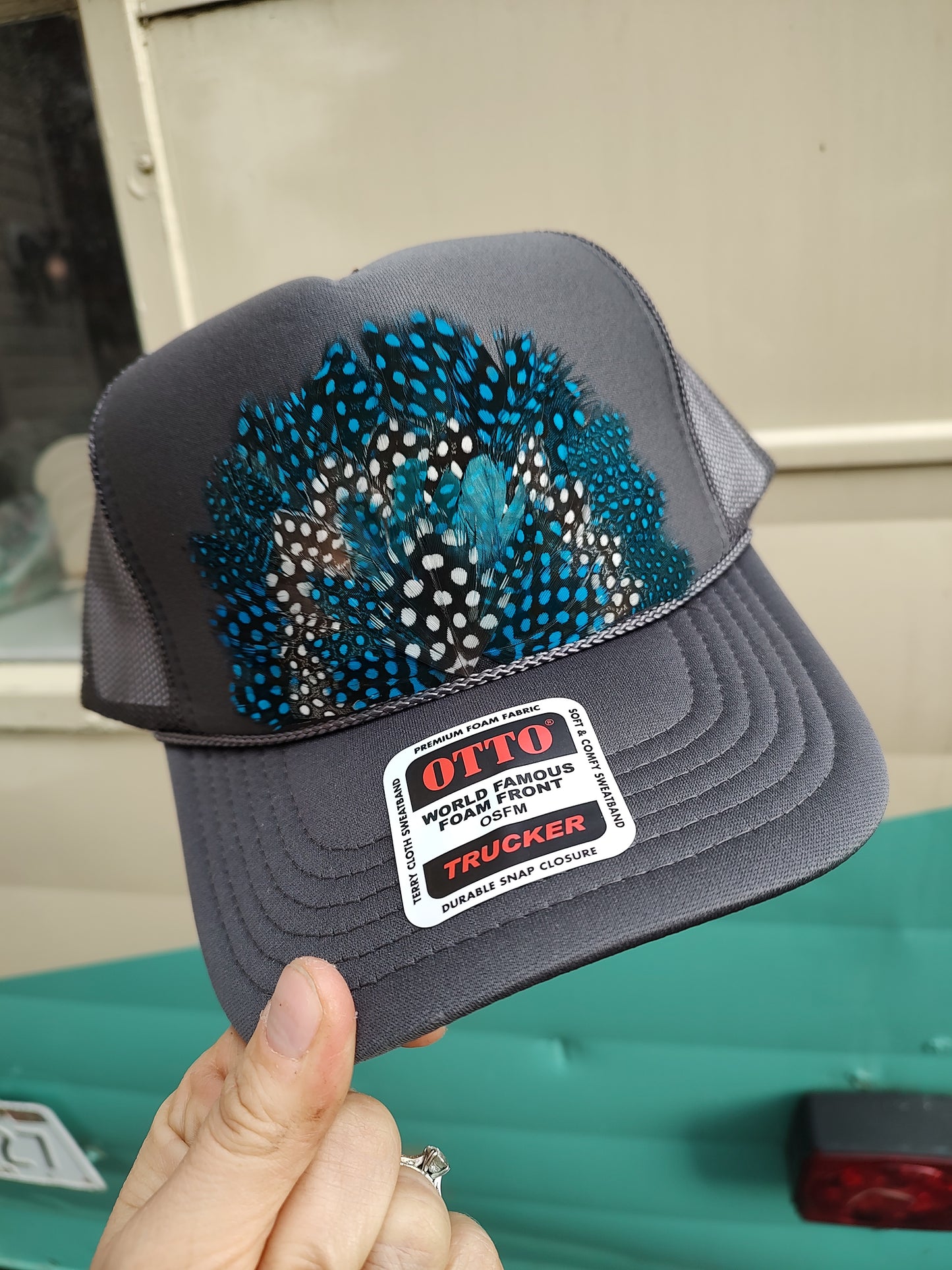 Feather Trucker Hats (color options)